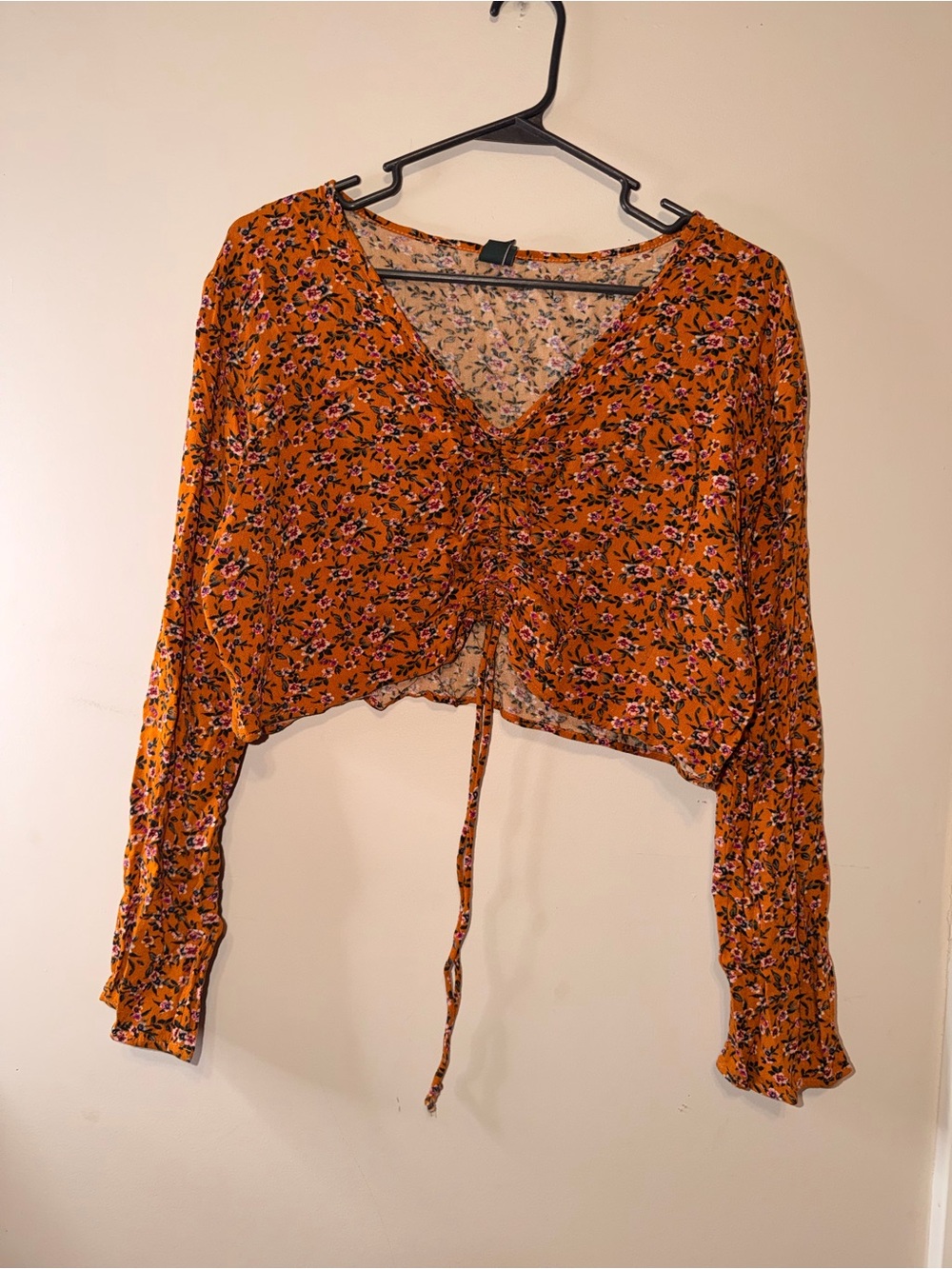 Wild Fable Floral Drawstring V-Neck Crop Top - Orange